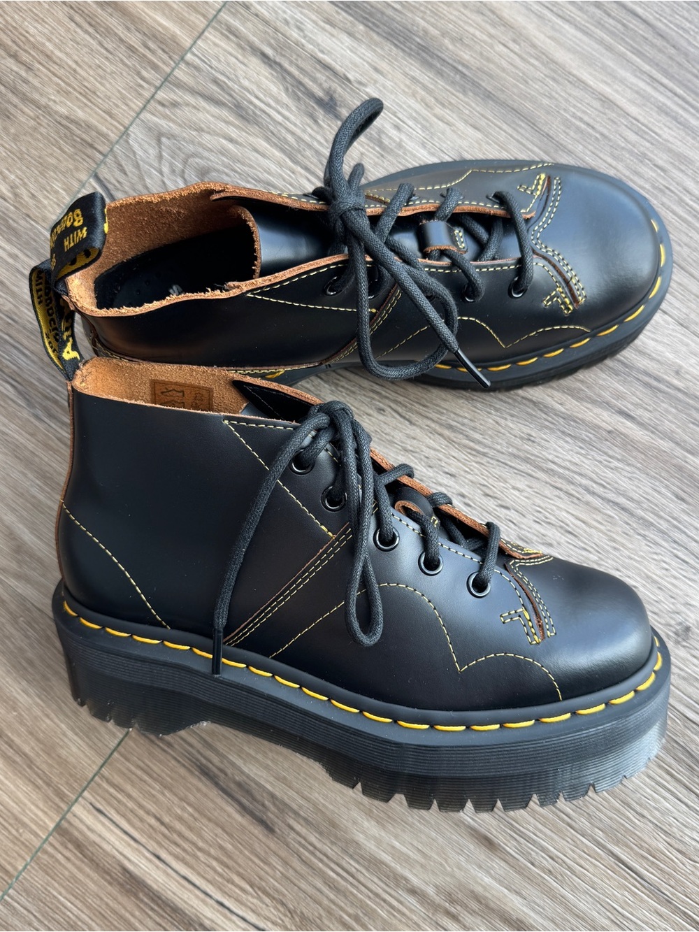 Size US 6 Dr. Martens Church Quad Black Leather Platform Monkey Boots Women’s